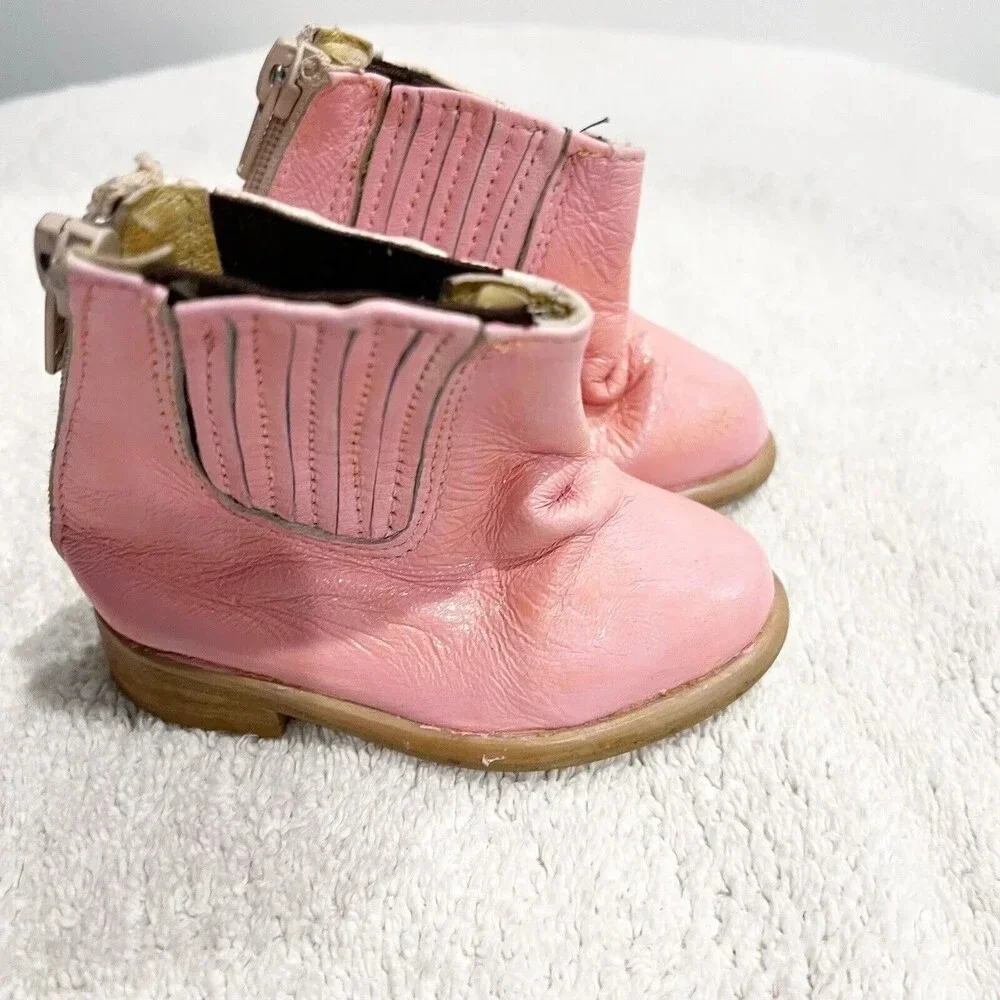 Baby Girl 0-6 Month Pink Cowgirl Leather Boots Footsies Zipper Mexico